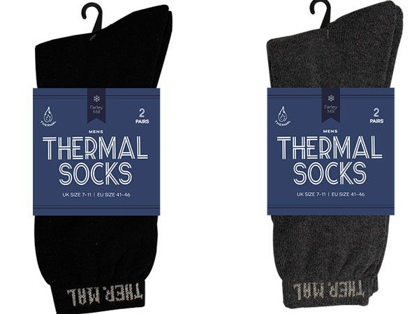 Farley Mill Mens 2 Pair Thermal Socks, Assorted Colours Picked At Random