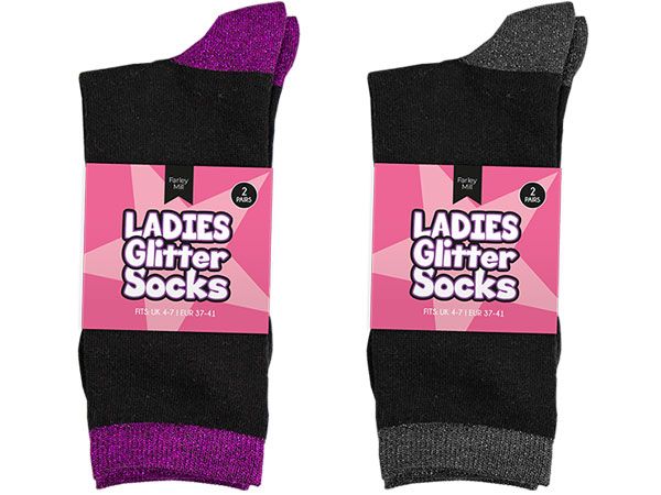 Ladies 2 Pair Lurex Socks, Assorted Colours Picked At Random